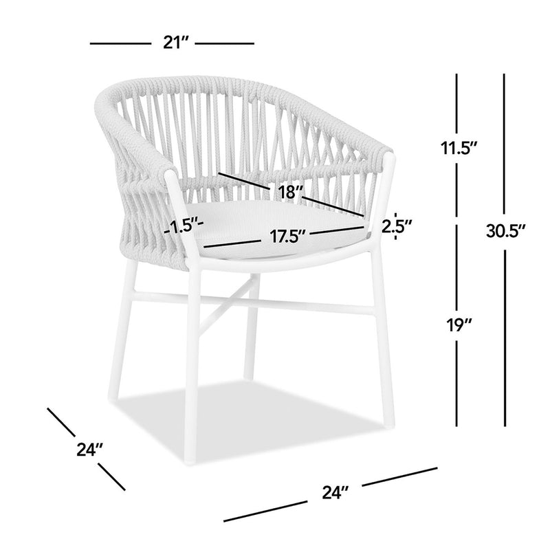 Maiden - Barrel Back Aluminum & Rope Outdoor Patio Dining Chair, Sunproof Olefin (Set of 2)