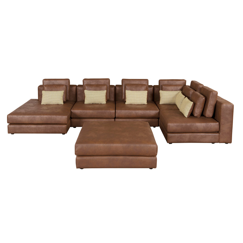 112.7" Modular Sectional Sofa Corner Sofa Chaise Lounge with Movable Ottoman for Living Room, Brown