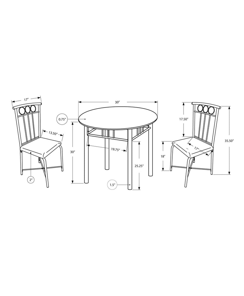 3 Pieces Dining Table Set, Small, Round, Contemporary & Modern - Black