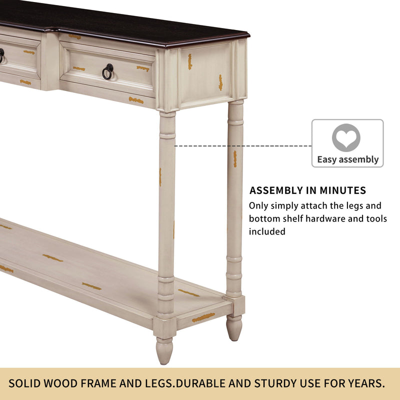 Console Table Sofa Table With Drawers For Entryway With Projecting Drawers And Long Shelf