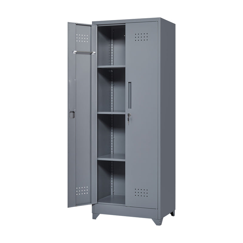 Metal Storage Cabinets, Cleaning Tool Cabinet With Locking Door, Tall Broom Tool Organizer And Storage, Large Storage Cabinet For Kitchen