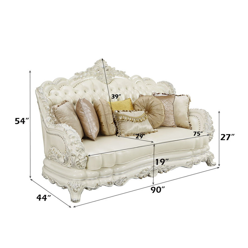 Adara - Sofa - White PU & Antique White Finish