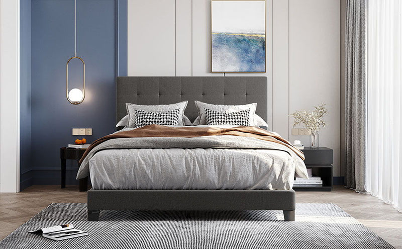 Upholstered Platform Bed With Tufted Headboard, No Box Spring Needed