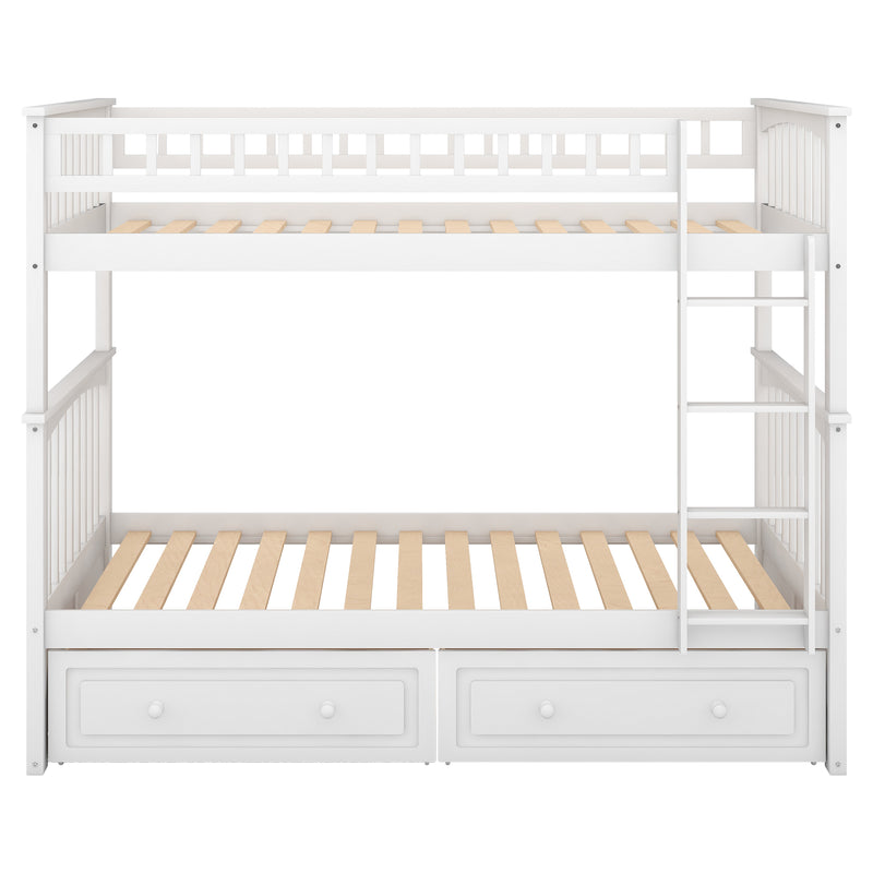 Twin over Twin Bunk Bed with Drawers, Convertible Beds, White(Old SKU: SM000240AAK-1)