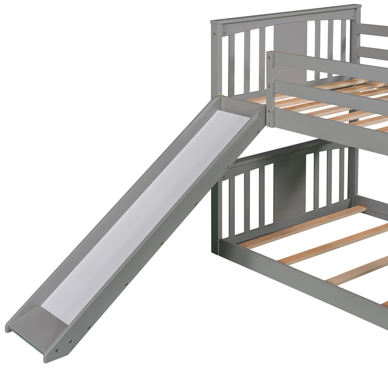 Twin Over Twin Bunk Bed with Slide and Ladder, Gray (Old SKU：LP000108AAE)