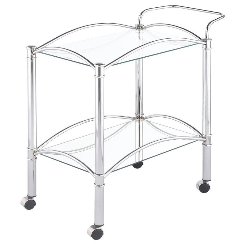 Shadix - 2-Tier Rectangular Glass Shelf Metal Bar Cart - Chrome