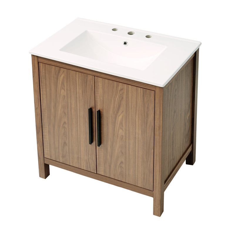 Bathroom Vanity With Single Sink, Combination Under Counter Sink, Bathroom Storage Cabinet With Soft Closing Door, Multi-Function Storage, Solid Wood Frame - Light Brown