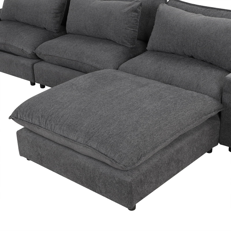 Sectional Sofa Cloud Sofa Chenille Upholstered Sofa Couch With Movable Ottoman, Comfortable Seat Cushions, Charging Ports And Three Back Pillows For Living Room