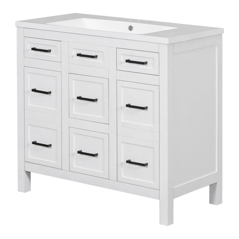 Bathroom Vanity Cabinet With Resin Integrated Sink 4 Drawers, 2 Doors - White