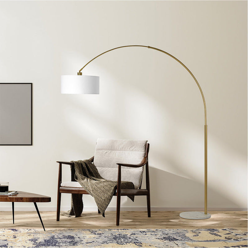 Ambient - Arch Gold Floor Lamp With Large Linen Shade - Gold / White