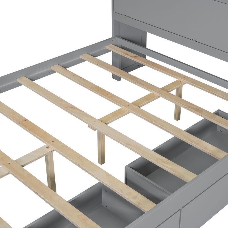 Platform Bed With USB, Storage Headboard & Drawers