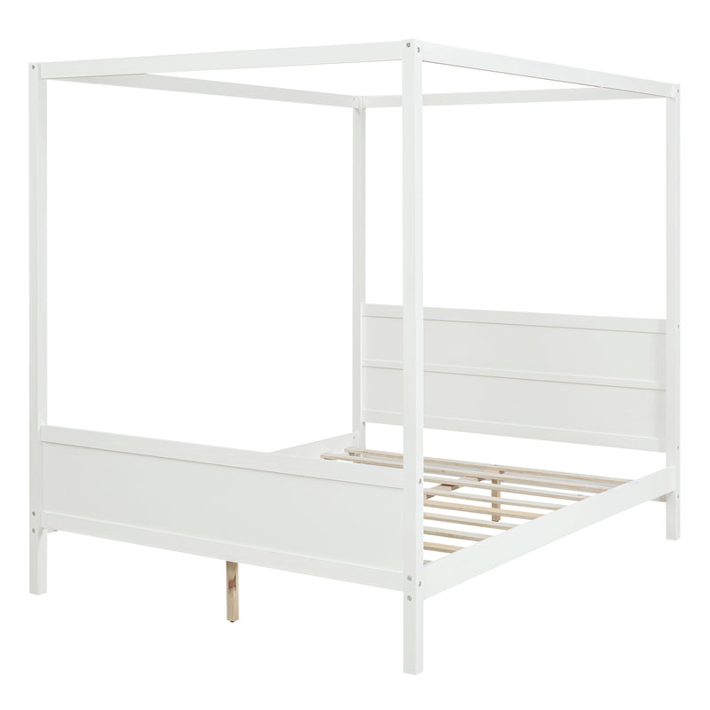 Queen Size Canopy Platform Bed with Headboard and Footboard,Slat Support Leg - White(OLD SKU:LT001912AAK)