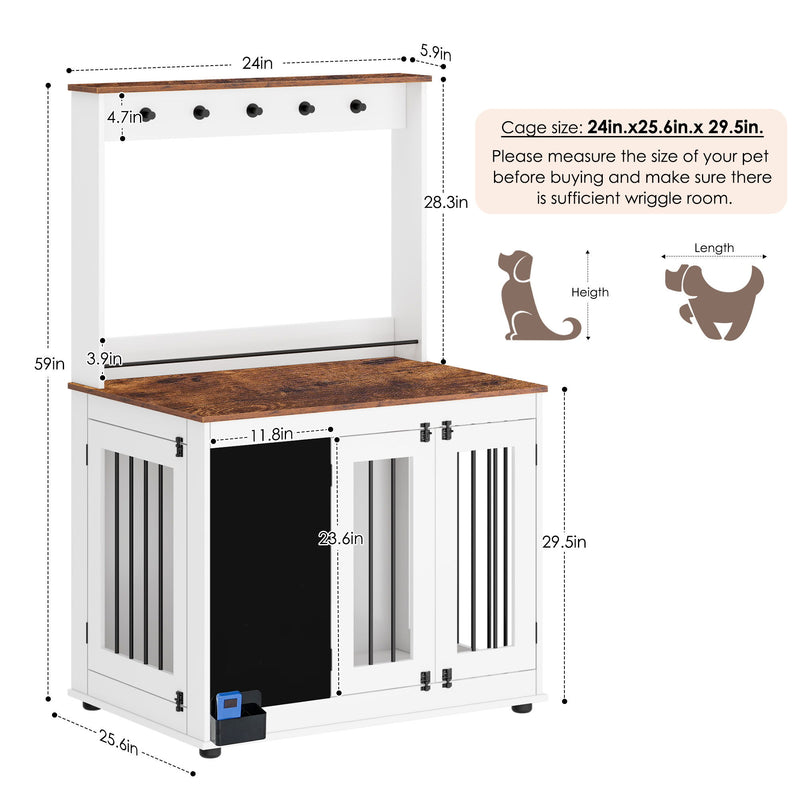 Dog Crate, Graffiti Dog Cage, Kennel With Double Doors, Crate Interior Furniture, Heavy Wooden Dog Cage, Large Dog - White