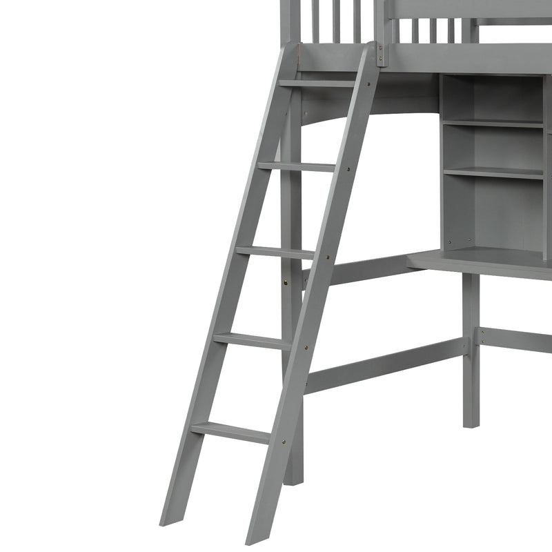 Twin size Loft Bed with Storage Shelves, Desk and Ladder, Gray(OLD SKU :LP000140EAA)