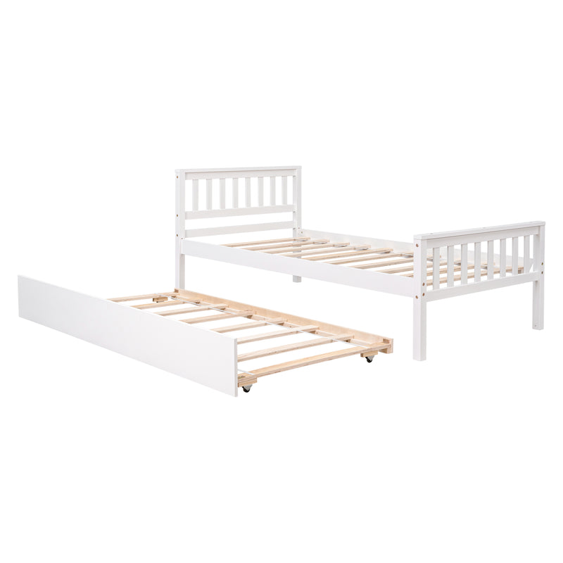 Twin Bed with Trundle, Platform Bed Frame with Headboard and Footboard, for Bedroom Small Living Space,No Box Spring Needed,White(New SKU:W504P148532)