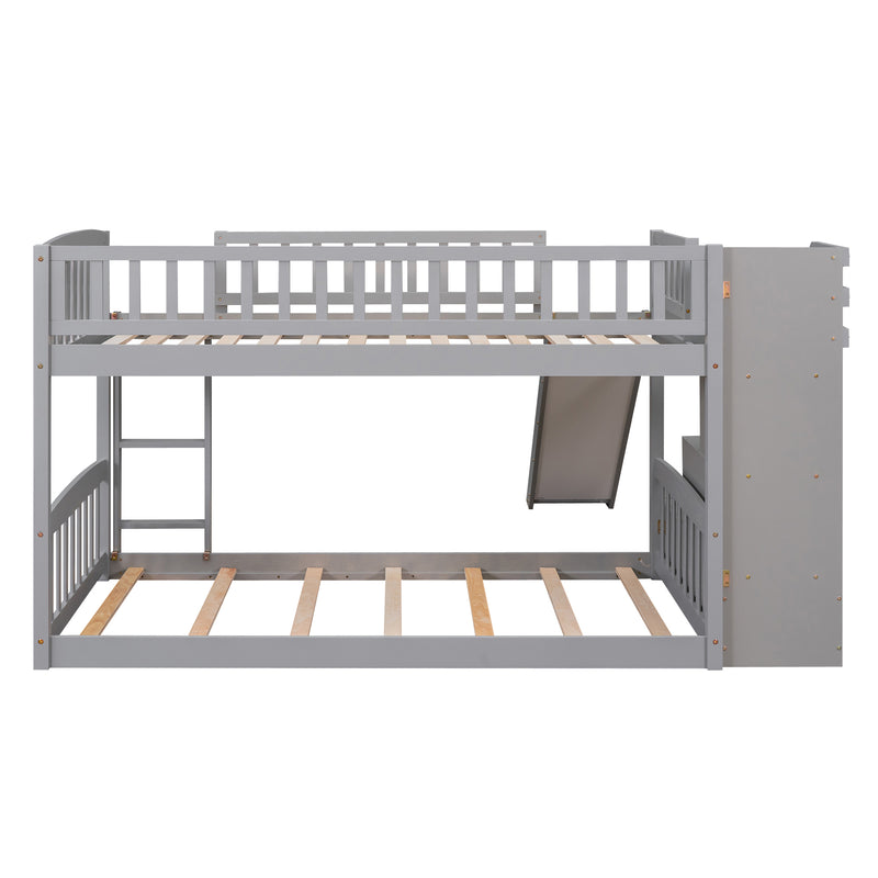 Stairway Twin over Twin Bunk Bed with Two Drawers and Slide, Gray(OLD SKU :LT000155AAE)