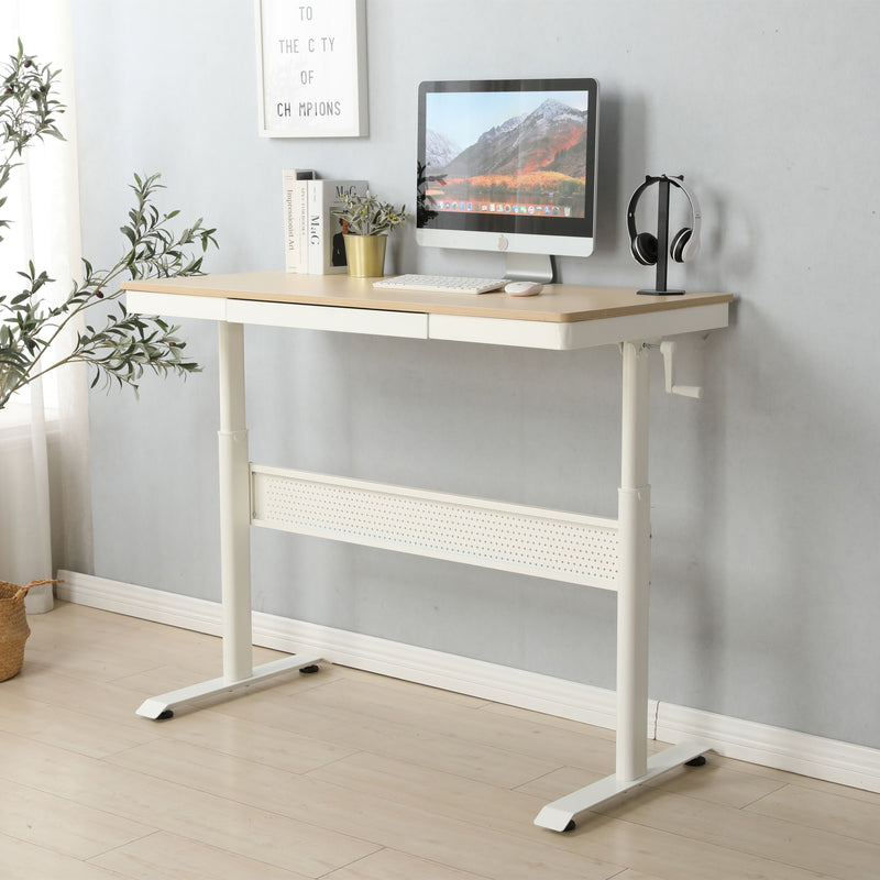 Standing Desk With Metal Drawer, Adjustable Height Stand Up Desk, Sit Stand Home Office Desk, Ergonomic Workstation