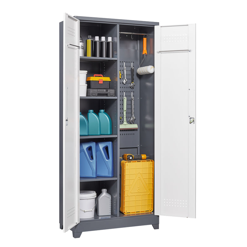 Metal Storage Cabinets, Cleaning Tool Cabinet With Locking Door, Tall Broom Tool Organizer And Storage, Large Storage Cabinet For Kitchen