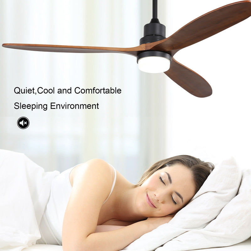 Ceiling Fan With Lights 3 Solid Wood Fan Blade Noiseless Reversible Motor Remote Control - Black