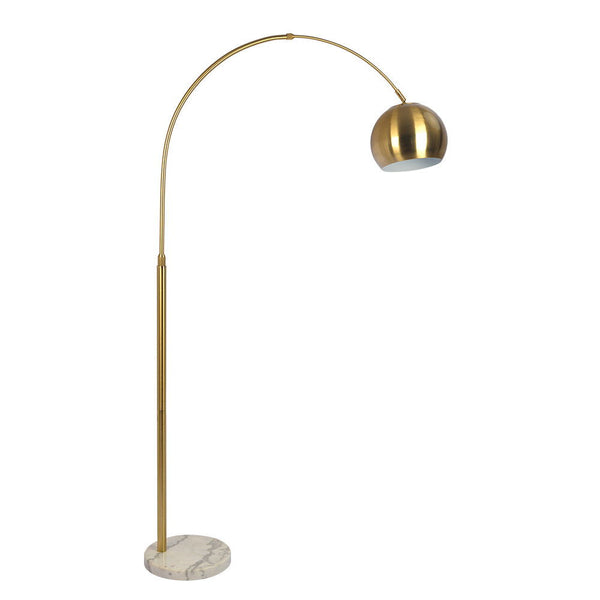 Oasis - Long Arm Gold Adjustable Floor Lamp With Round Marble Base - Gold / White Marble