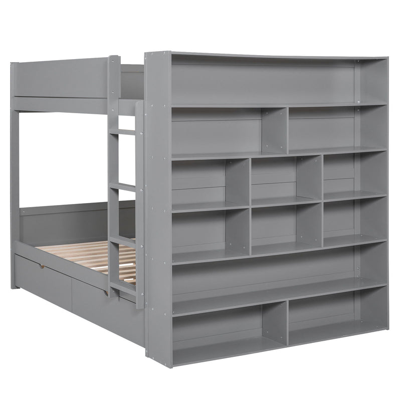 Full Over Full Bunk Bed With 2 Drawers And Multi - Layer Cabinet