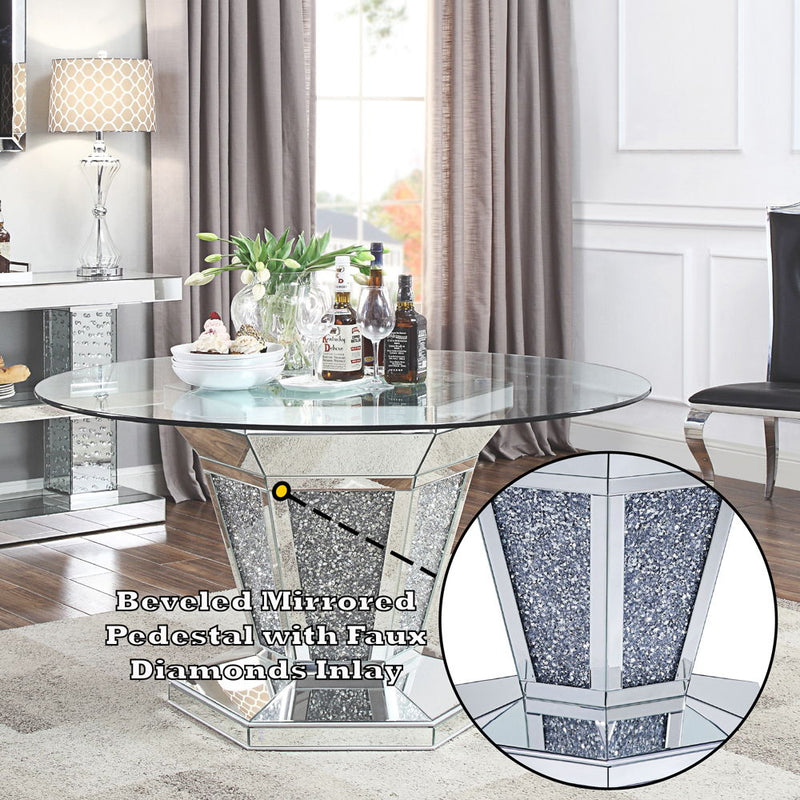 Noralie - Dining Table - Mirrored, Faux Diamonds & Clear Glass