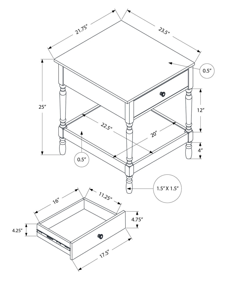 Accent - Table, 2 Tier, Square, Traditional - Walnut