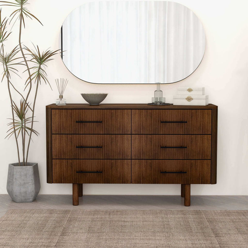 Logan - Mid-Century Modern Dresser With 6 Drawers - Brown