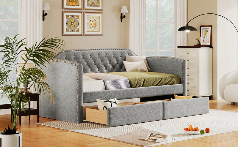 Twin Size Upholstered Daybed with Drawers for Guest Room, Small Bedroom, Study Room,Gray