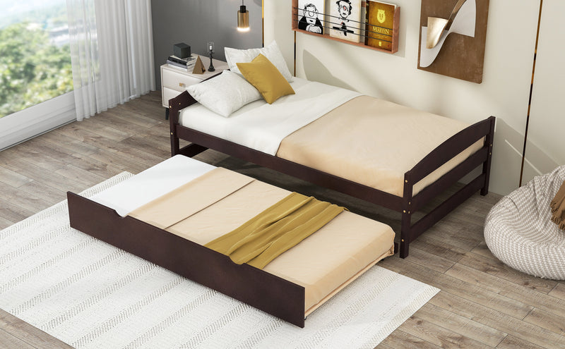 Twin Size Platform Bed with Twin Size Trundle, Espresso