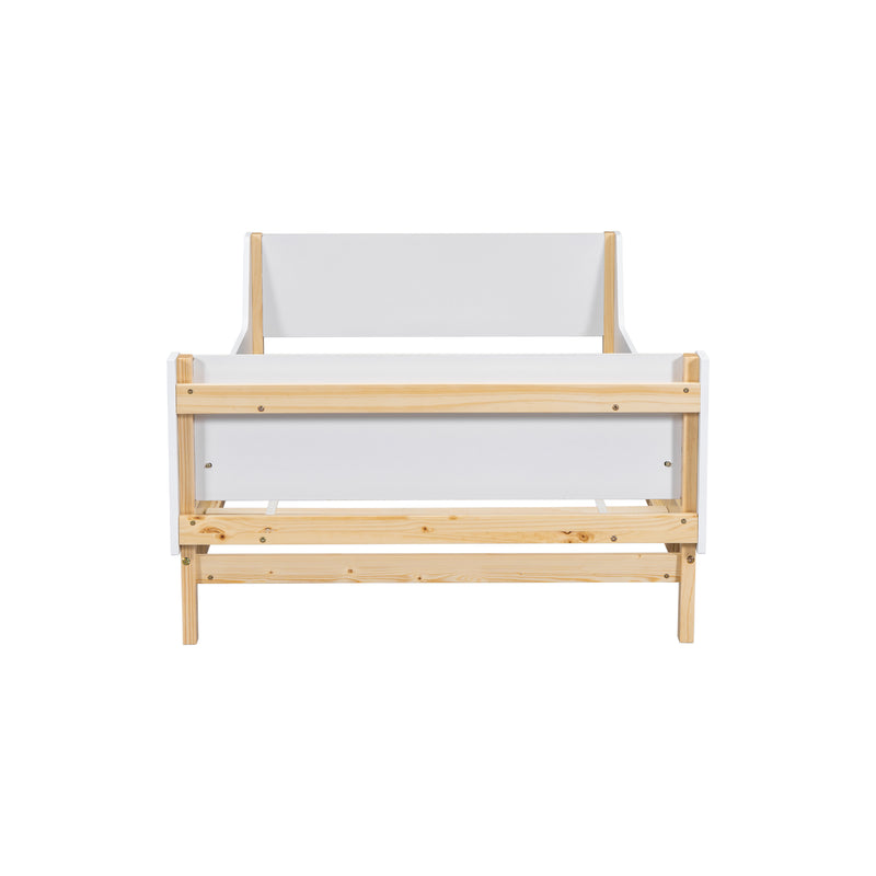 Twin Bed with Headboard, Footboard, Safeguards,  Built-in Bed-end Book Storage Rack ,White