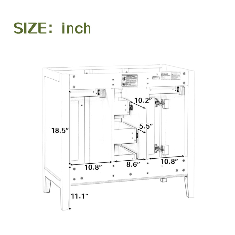 Bathroom Vanity With Ceramic Basin, Two Cabinets And Five Drawers, Solid Wood Frame, Gray