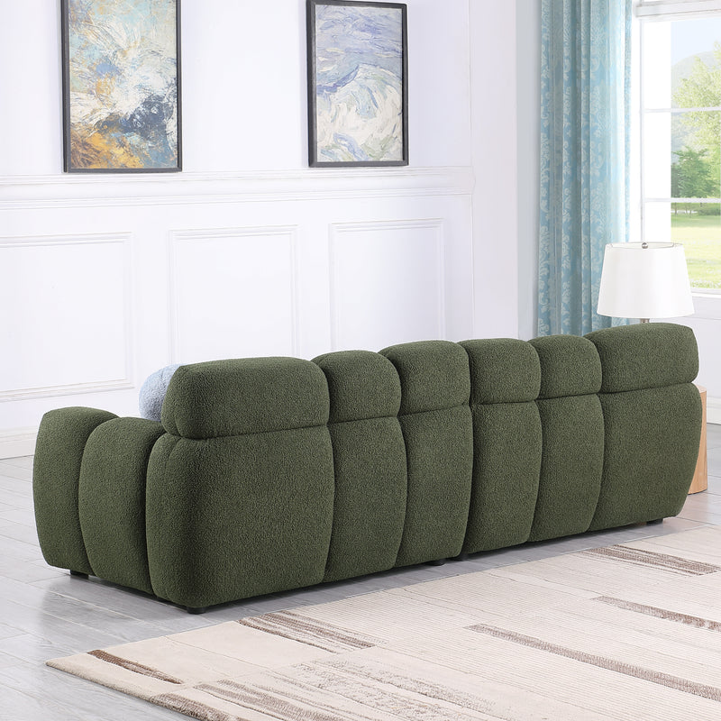 87.4 length ,35.83" deepth ,human body structure for USA people,  marshmallow sofa,boucle sofa ,3 seater, OLIVE GREEN BOUCLE