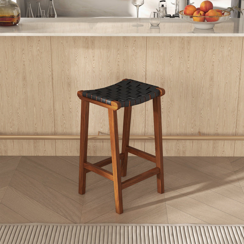 James - Mid-Century Modern Genuine Leather Counter Stool