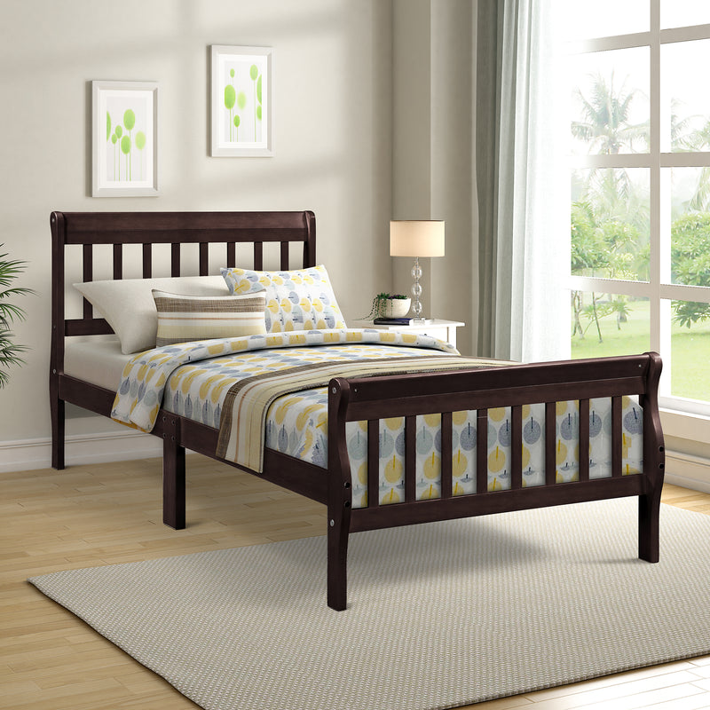 Wood Platform Bed Twin Bed Frame Panel Bed Mattress Foundation Sleigh Bed with Headboard/Footboard/Wood Slat Support