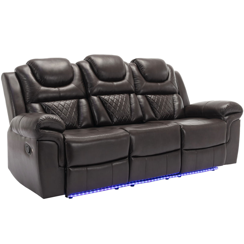 Home Theater Seating Manual Recliner Chair With Center Console And Led Light Strip For Living Room