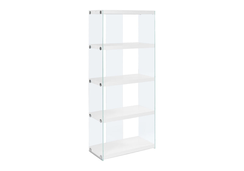 Bookshelf, Bookcase, Etagere, 5 Tier, Glossy Clear Tempered Glass - White