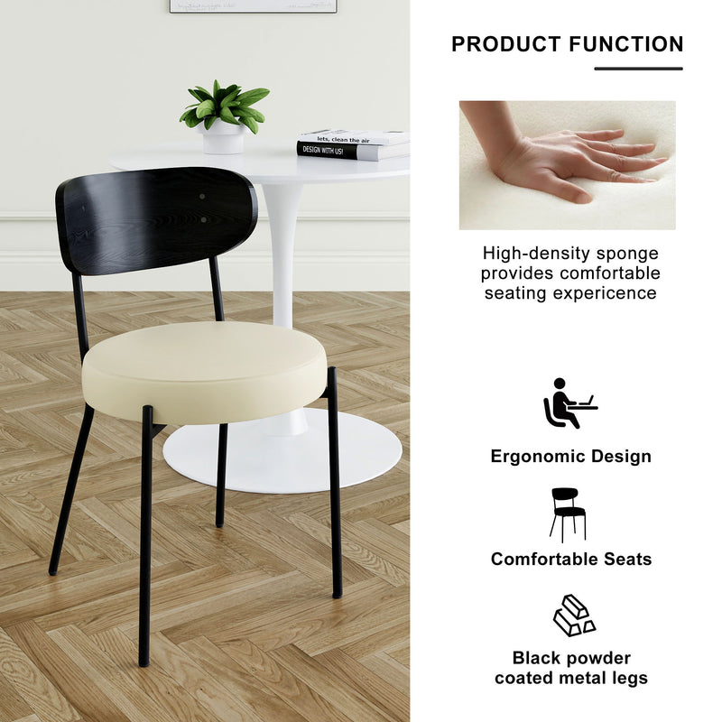 Modern Gray Simple PU Dining Chair Upholstered Chair Family Bedroom Stool Back Dressing, Black Round Table Set, Bentwood Covered With Ash Veneer Chair Back, Chair Metal Legs