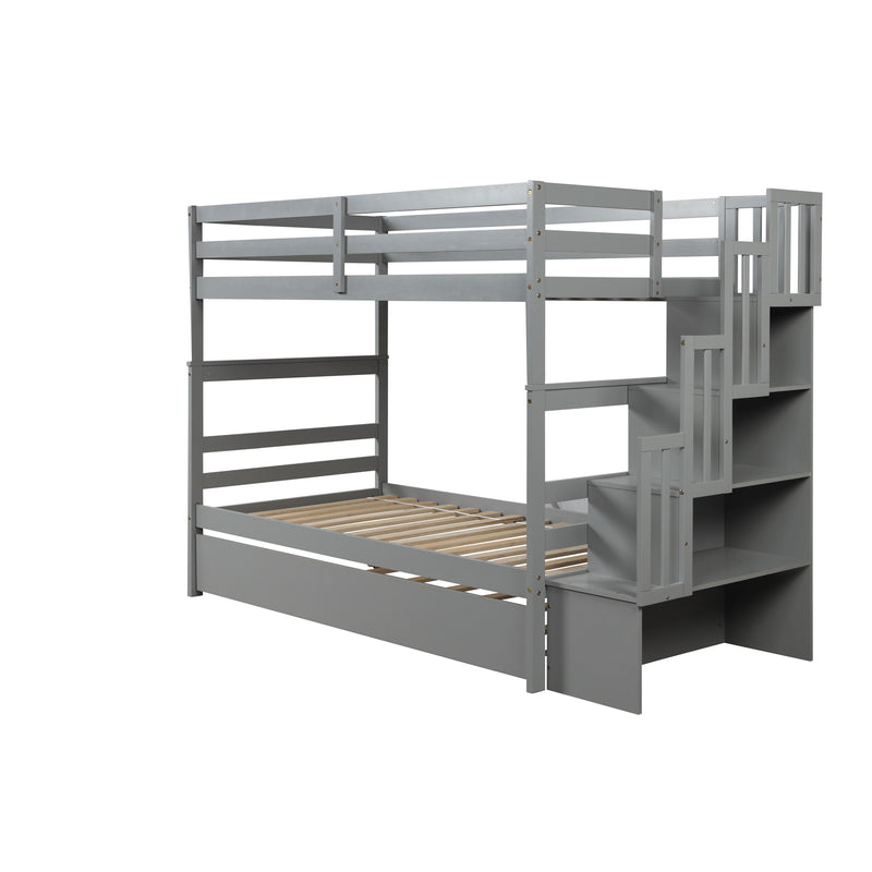 Twin Over Twin Bunk Beds With Twin Trundle And Stairway Storage Function