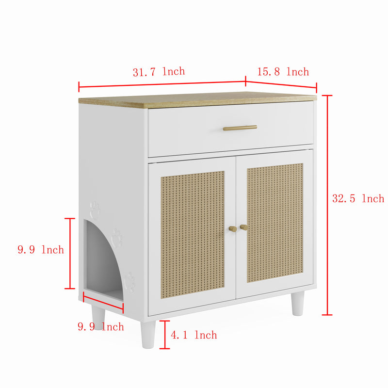 Cat Litter Box Enclosure With Scratch Pad, Hidden Litter Box Furniture, Wooden Pet House Sideboard, Storage Cabinet, Fit Most Cat And Litter Box, For Living Room Bedroom Office - White / Light Brown