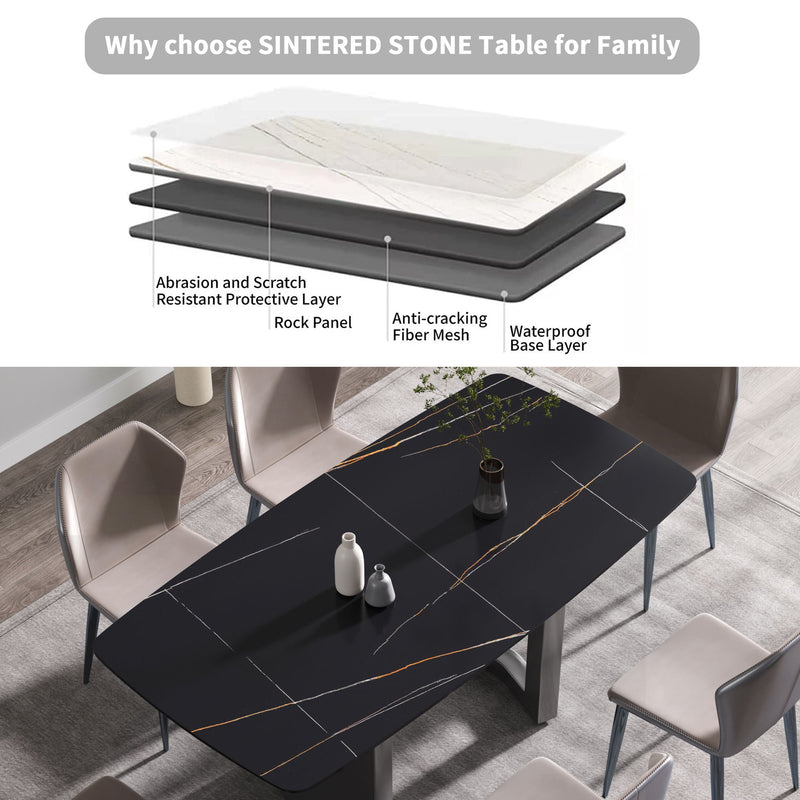 Modern Artificial Stone Dining Table, Can Accommodate 6-8 People - Black