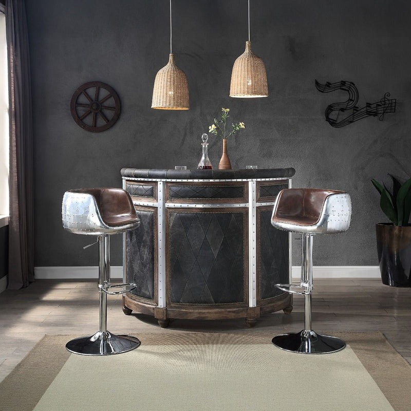 Brancaster - Stool - Vintage Brown Top Grain Leather & Aluminum - 41" - Atlantic Fine Furniture Inc