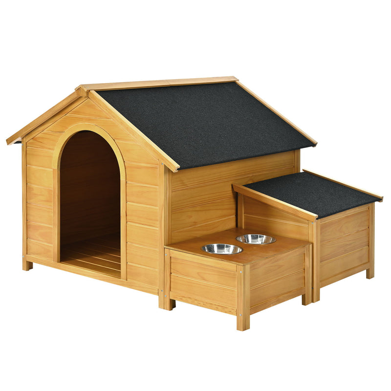 Large Size Wooden Dog House, Dog Crate For Large Dog Breeds, Cabin Style Raised Dog Shelter With Asphalt Roof, Solid Wood, Weatherproof - Nature