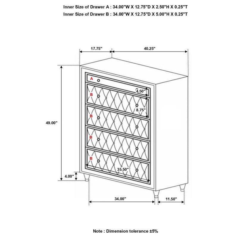 Antonella - 5-Drawer Bedroom Chest