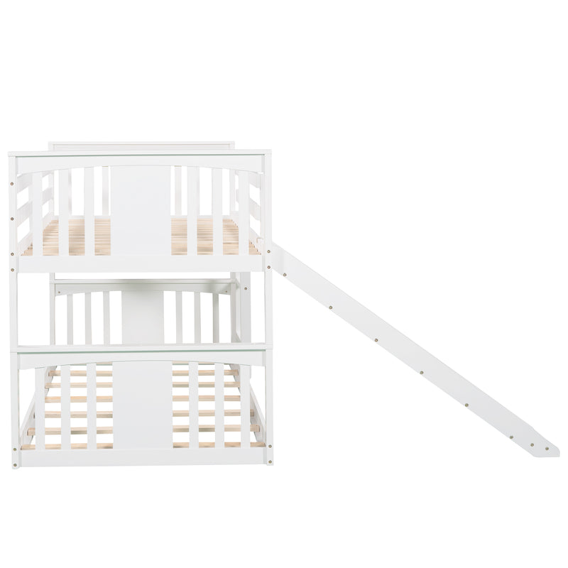 Twin Over Twin Bunk Bed with Slide and Ladder, White (Old SKU：LP000108AAK)