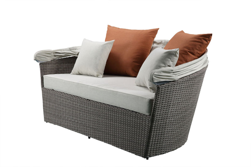 Glynn - Patio Sofa & Ottoman - Beige Fabric & Gray Wicker - Atlantic Fine Furniture Inc