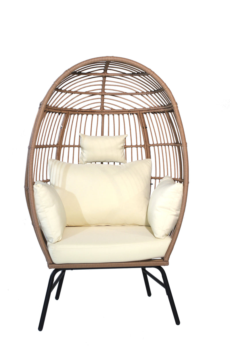 Outdoor Garden Wicker Egg Chair And Footstool Patio Chaise, With Cushions, Outdoor Indoor Basket Chair