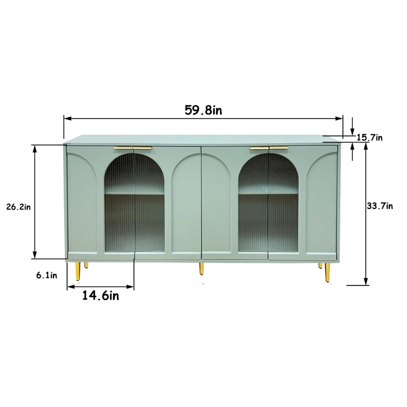 Accent Cabinet Lacquered Wooden Cabinet With 4 Glass Doors Sideboard Buffet Server Cabinet Storage Cabinet, For Living Room, Entryway, Hallway, Office, Kitchen And Dining Room