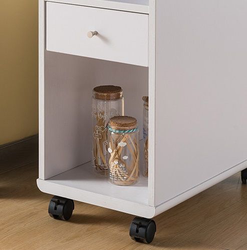 Mobile Chairside Table With Drawer - White