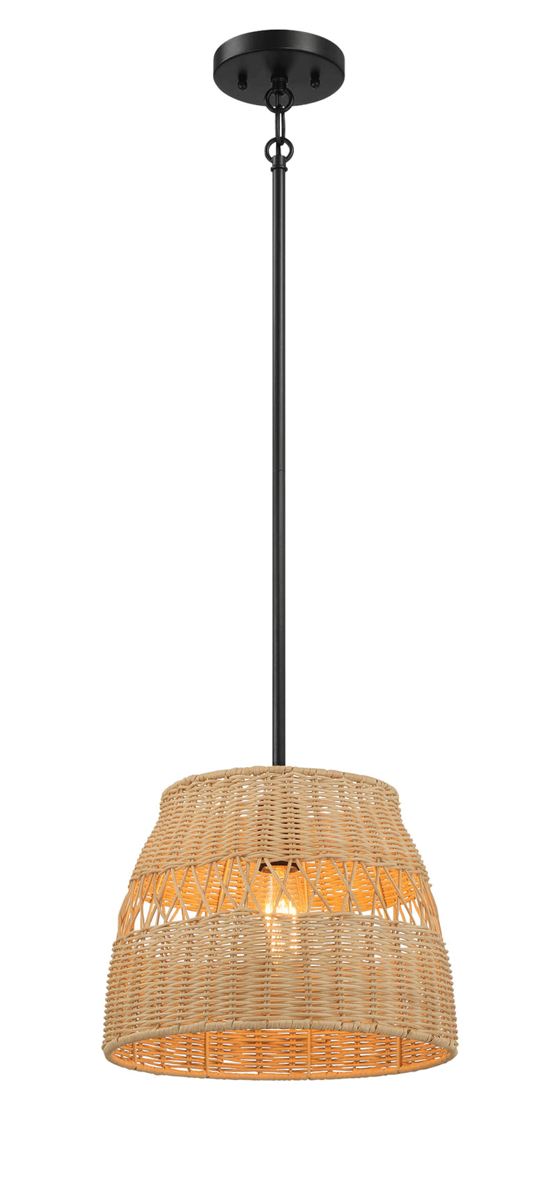 Essence - Single Lights Pendant With Shade - Black / Rattan